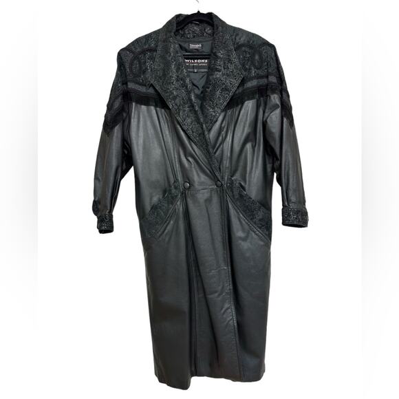 Vintage 80s Wilson’s Leather Trench Coat in Black - Size S - Picture 1 of 10